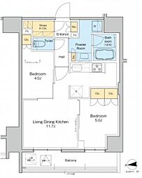 プラウドフラット日暮里 2LDKの間取図画像