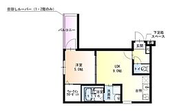 フジパレス百舌鳥八幡VI番館 1LDKの間取図画像
