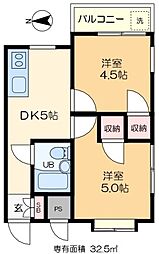 トライデント2 2DKの間取図画像