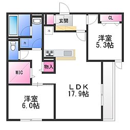 D-residence西野B棟 2LDKの間取図画像