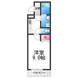ドミール・アオイ 2階1Kの間取り