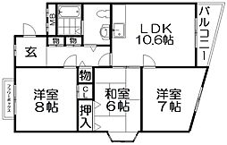 イーストヒルズ東香里 3LDKの間取図画像