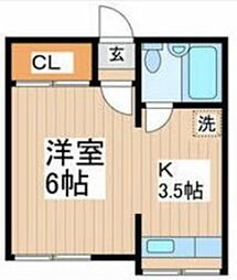 あさひハイツ 1Kの間取図画像