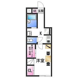 レオパレス松 1Kの間取図画像