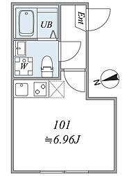 Intervia Kamata ワンルームの間取図画像