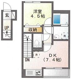 JuhamoaII 2階1DKの間取り