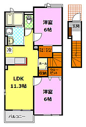 シャン・ド・フルールV 2階2LDKの間取り