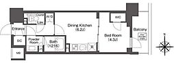 コンフォリア東新宿 1DKの間取図画像