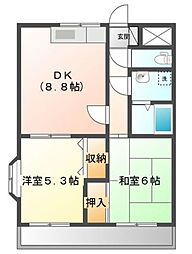 ベルツリー 2DKの間取図画像