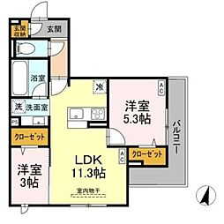 D-ROOM 原町田 2LDKの間取図画像