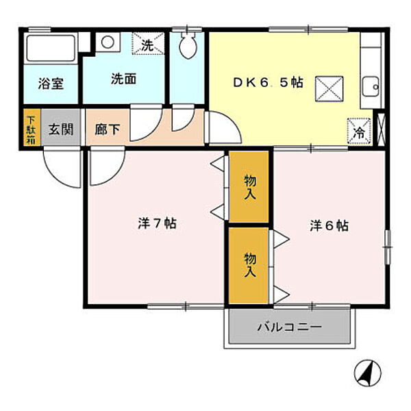 アクアグレイス　A 102｜新潟県新潟市西蒲区巻甲(賃貸アパート2DK・1階・47.99㎡)の写真 その2