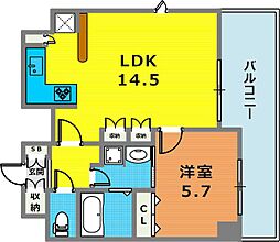 プレサンス神戸みなと元町 1LDKの間取図画像