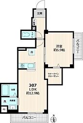 仮称グレース 3階1LDKの間取り