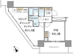 ブリリアタワー浜離宮 1LDKの間取図画像