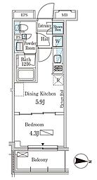 パークアクシス本所・親水公園 9階1DKの間取り