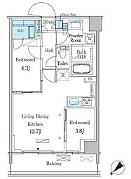 パークアクシス品川南大井パークフロント 6階2LDKの間取り