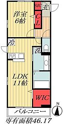 ベルウッド 1LDKの間取図画像