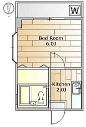 東急目黒線 西小山駅 徒歩7分の賃貸マンション 3階1Kの間取り