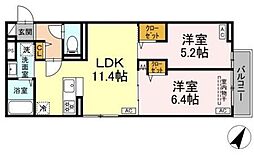 セレスティア白鷺II 2階2LDKの間取り