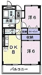 グリーンクレスト 3階2DKの間取り