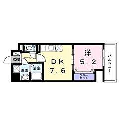 ウィングコート天王寺 1DKの間取図画像