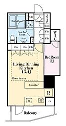 リビオ目黒リバーサウス 12階1LDKの間取り