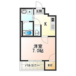 フジパレス鷹合 1Kの間取図画像