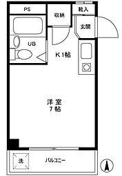 ルームふじ 2階1Kの間取り