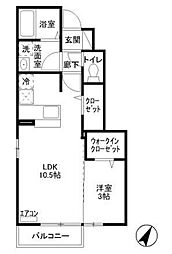 プリームスC 1LDKの間取図画像