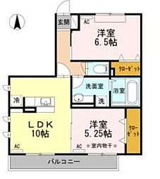 フローラ 3階2LDKの間取り