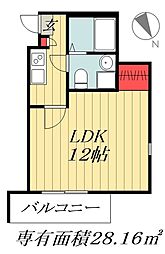 Gluck船橋 1Kの間取図画像