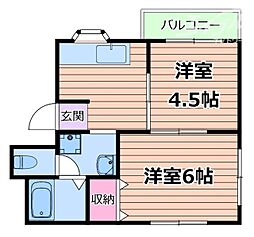 第3摂津マンション 1階2Kの間取り
