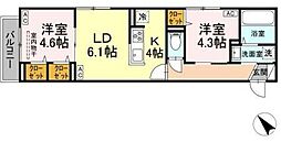 セレスティア白鳥 3階2LDKの間取り