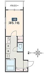 MELDIA柏 1Kの間取図画像