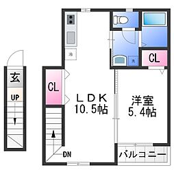 TJ杭ノ瀬II 1LDKの間取図画像