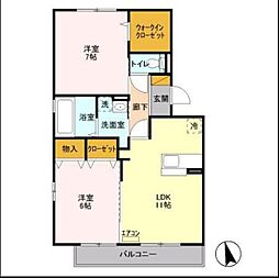 シェリール 1階2LDKの間取り