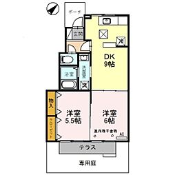 神鉄粟生線 栄駅 徒歩3分の賃貸アパート 1階2DKの間取り