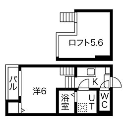 ノースフラワー台原 2階ワンルームの間取り