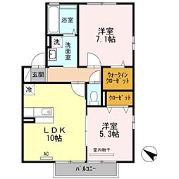 ヴューテラスC 2LDKの間取図画像