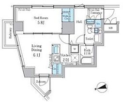 パークアクシス御徒町 3階1LDKの間取り