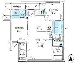 ＳＯＬＡＳＩＡｒｅｓｉｄｅｎｃｅ亀戸 4階2LDKの間取り