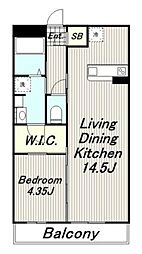 ロータス府中 1階1LDKの間取り