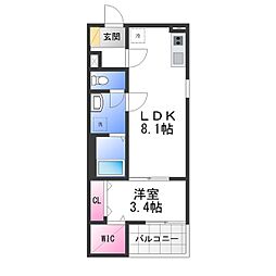 松原市高見の里3丁目アパート 1LDKの間取図画像
