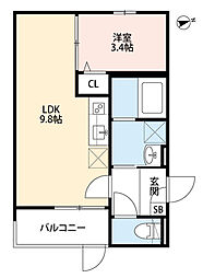 阪神本線 出屋敷駅 徒歩7分の賃貸アパート 2階1LDKの間取り