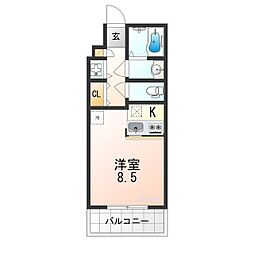 ホワイトハイムKAGAMIISHI 2階1Kの間取り