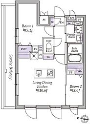 アトリオフラッツ高円寺ノース 5階2LDKの間取り