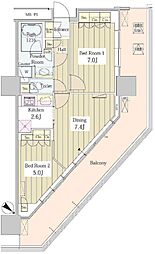 ユニゾンタワー東中野 2DKの間取図画像