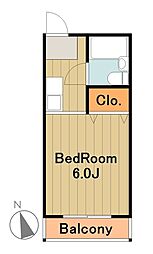 コンフォスタジオ永山 3階1Kの間取り
