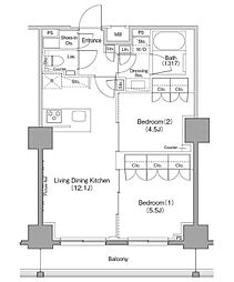 ザ・パークハビオ巣鴨 2LDKの間取図画像