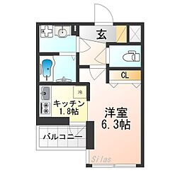 アドバンス京都レイズ 5階ワンルームの間取り